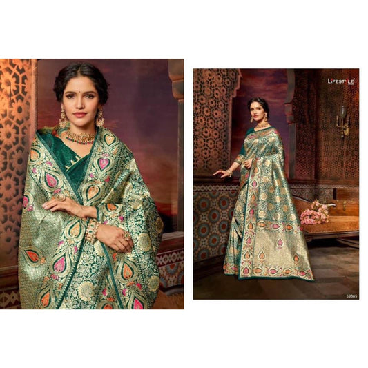 green banarasi Saree
