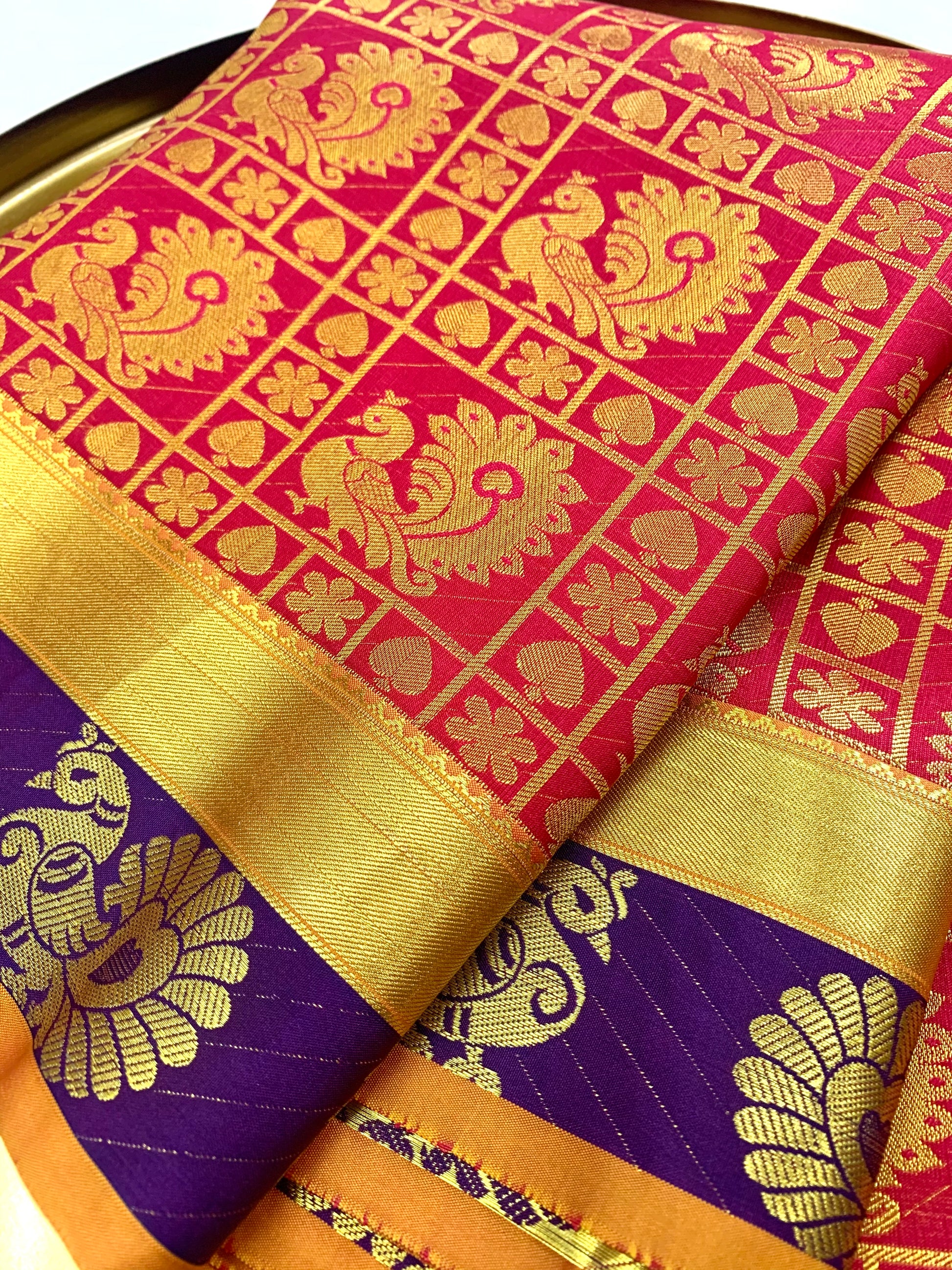 brocade peacock magenta pattu saree
