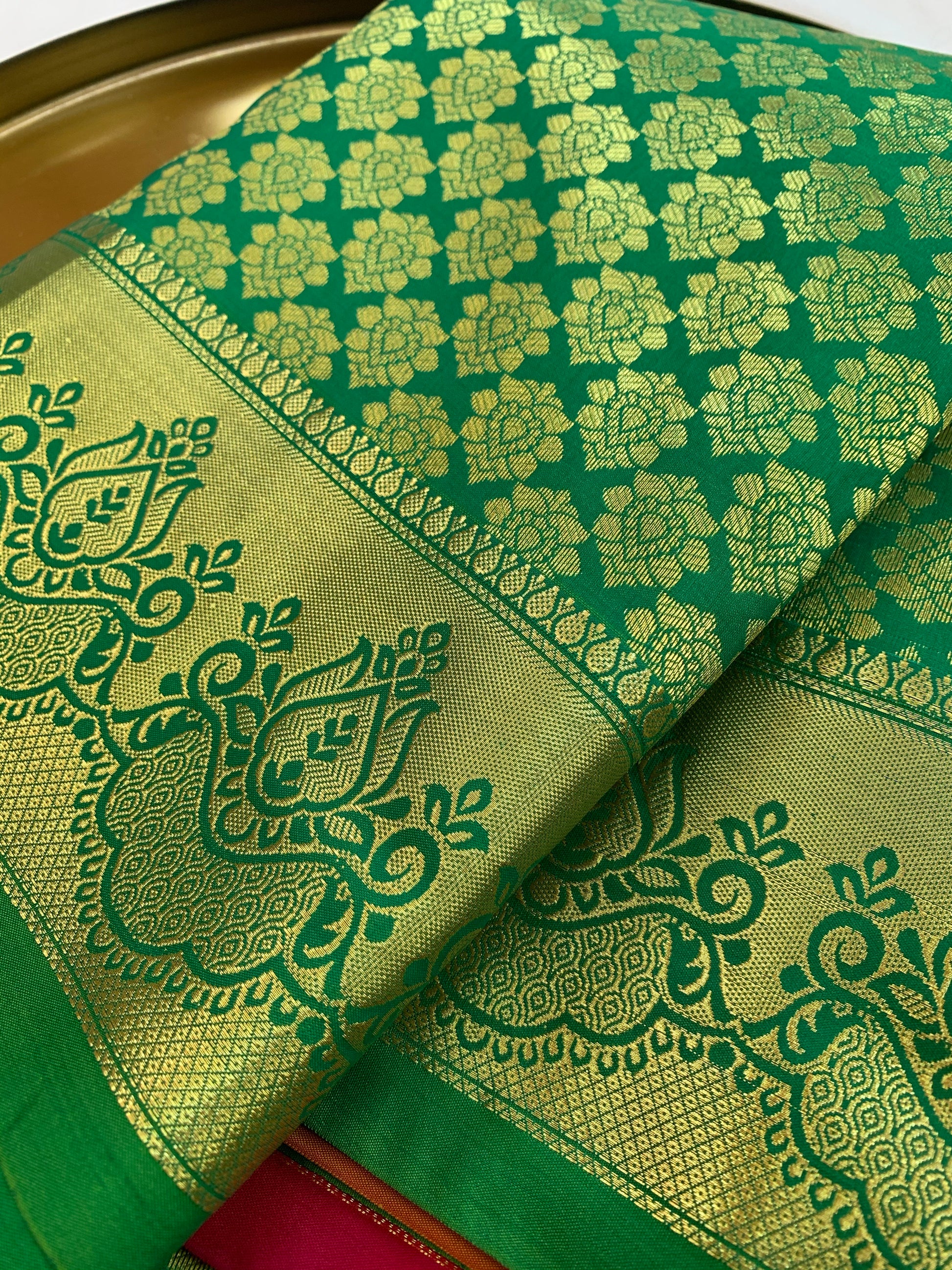 soft brocade green magenta pattu saree
