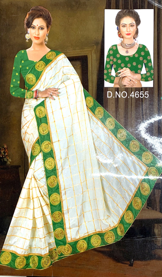 white designer Saree with color border