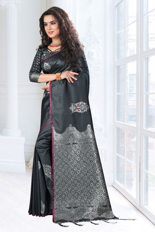 Designer Saree with silver zari