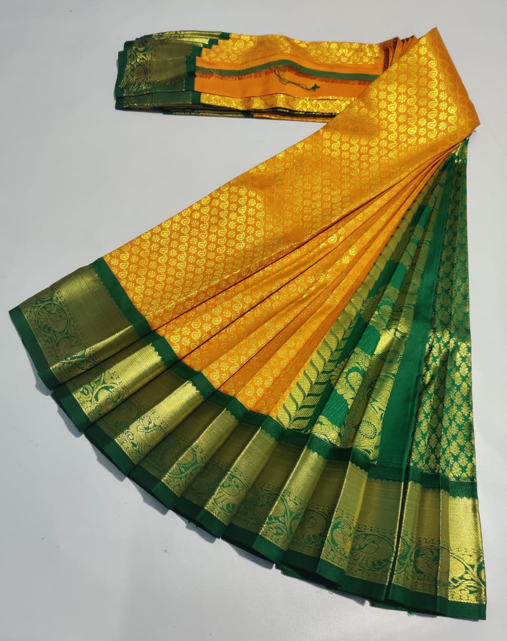 Yellow Colour Uppada Pattu Soft Silk Allover Butta Langavani Sarees